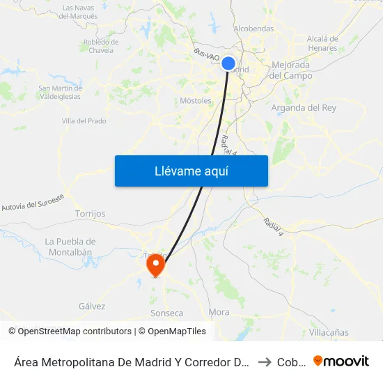 Área Metropolitana De Madrid Y Corredor Del Henares to Cobisa map