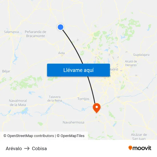 Arévalo to Cobisa map