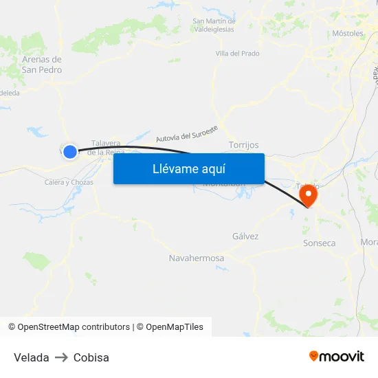 Velada to Cobisa map