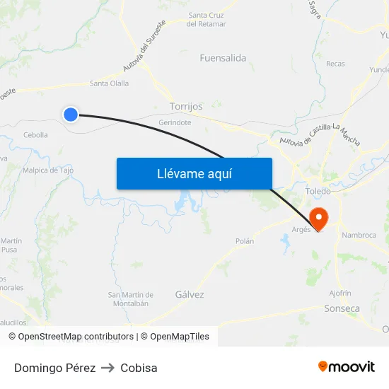 Domingo Pérez to Cobisa map