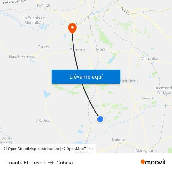 Fuente El Fresno to Cobisa map