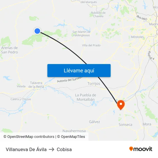 Villanueva De Ávila to Cobisa map