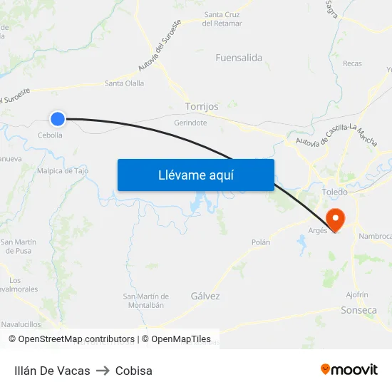 Illán De Vacas to Cobisa map