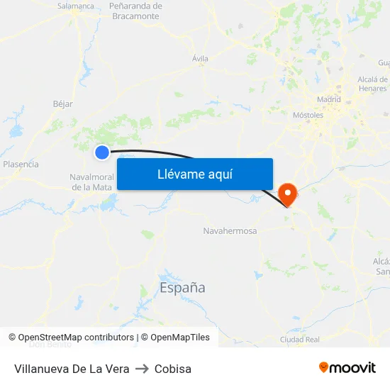 Villanueva De La Vera to Cobisa map