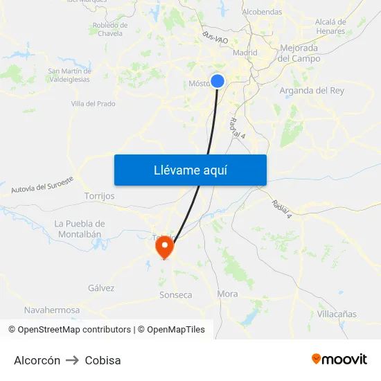 Alcorcón to Cobisa map