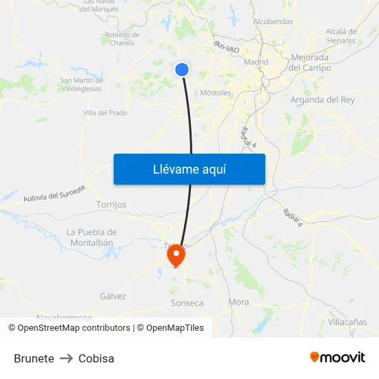 Brunete to Cobisa map