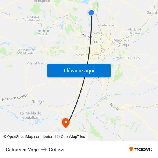 Colmenar Viejo to Cobisa map