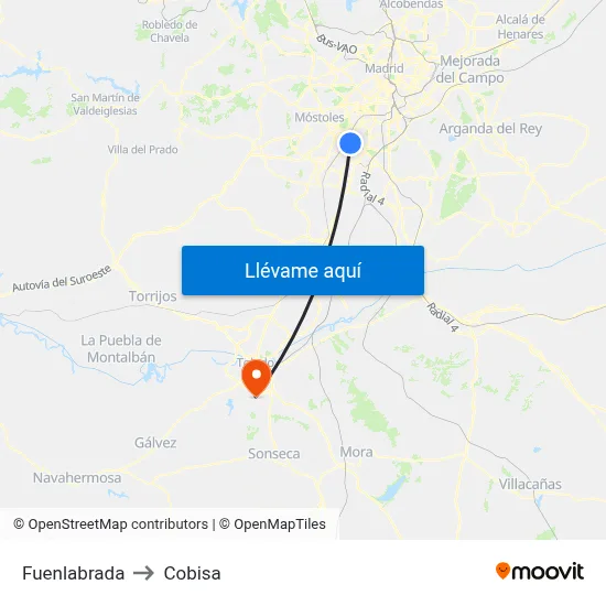 Fuenlabrada to Cobisa map