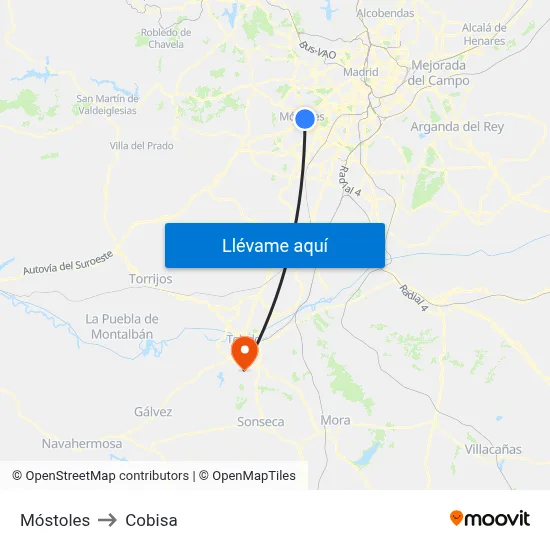 Móstoles to Cobisa map