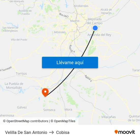Velilla De San Antonio to Cobisa map
