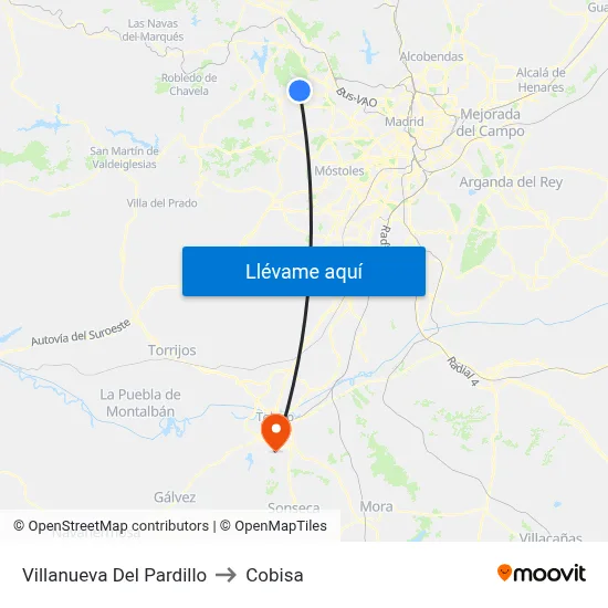 Villanueva Del Pardillo to Cobisa map