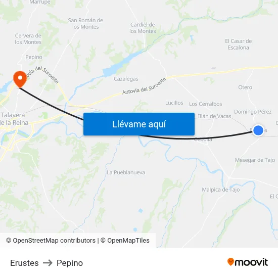 Erustes to Pepino map