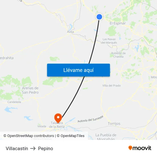 Villacastín to Pepino map