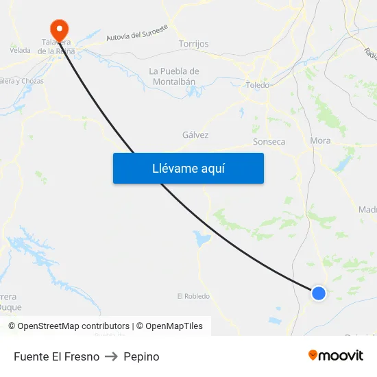 Fuente El Fresno to Pepino map
