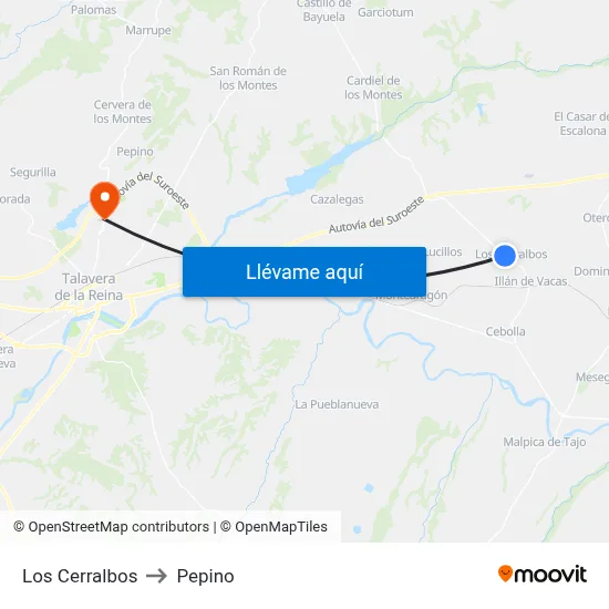 Los Cerralbos to Pepino map