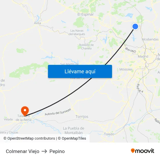 Colmenar Viejo to Pepino map
