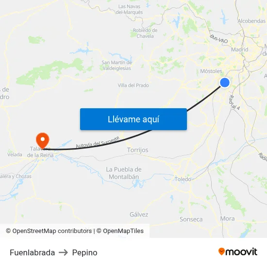 Fuenlabrada to Pepino map