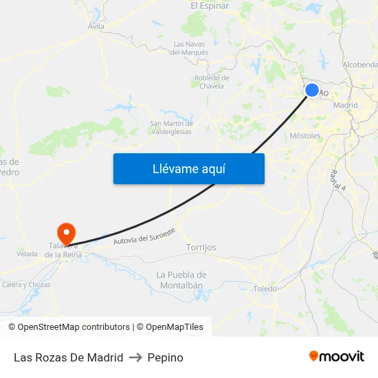 Las Rozas De Madrid to Pepino map