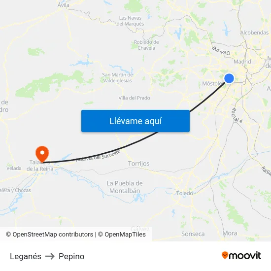 Leganés to Pepino map