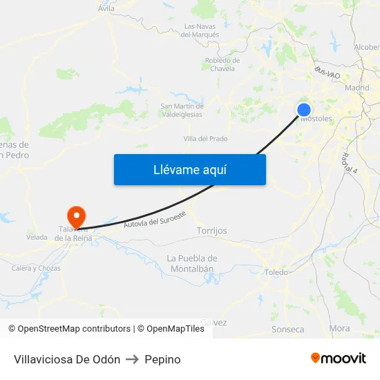 Villaviciosa De Odón to Pepino map