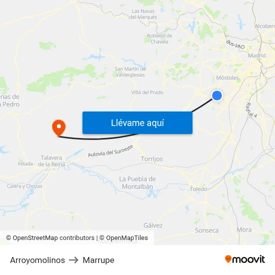 Arroyomolinos to Marrupe map
