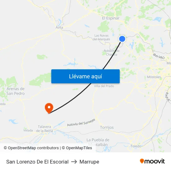 San Lorenzo De El Escorial to Marrupe map