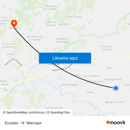 Erustes to Marrupe map