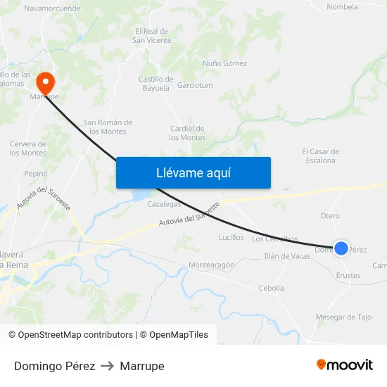 Domingo Pérez to Marrupe map