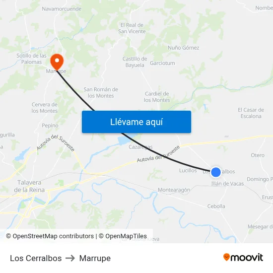Los Cerralbos to Marrupe map