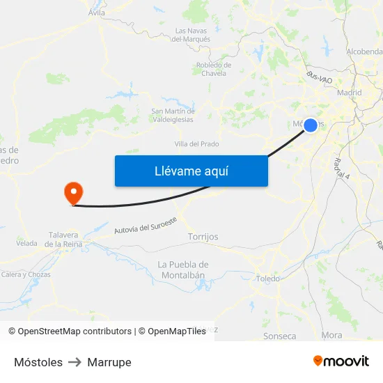 Móstoles to Marrupe map