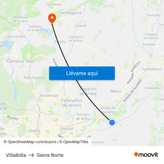 Villalbilla to Sierra Norte map