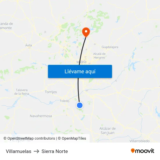 Villamuelas to Sierra Norte map