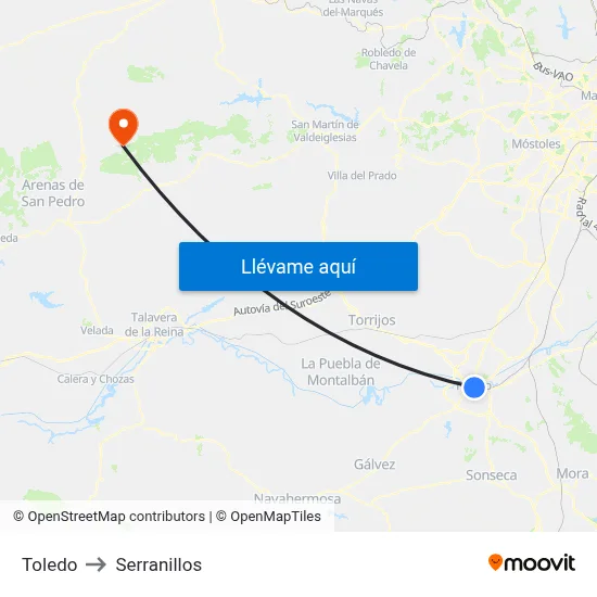 Toledo to Serranillos map