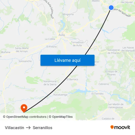 Villacastín to Serranillos map