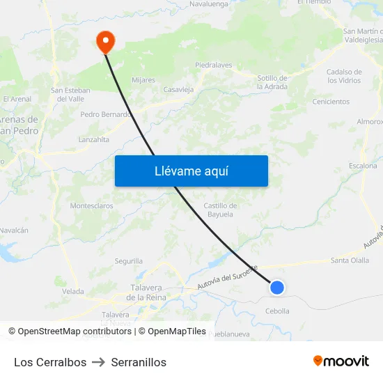 Los Cerralbos to Serranillos map
