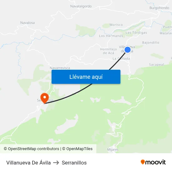 Villanueva De Ávila to Serranillos map