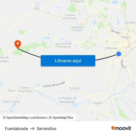 Fuenlabrada to Serranillos map
