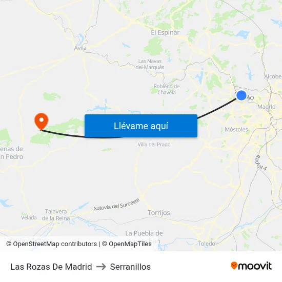Las Rozas De Madrid to Serranillos map