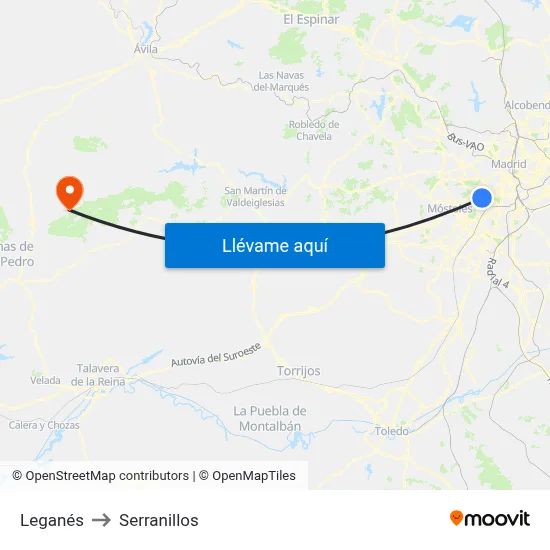 Leganés to Serranillos map