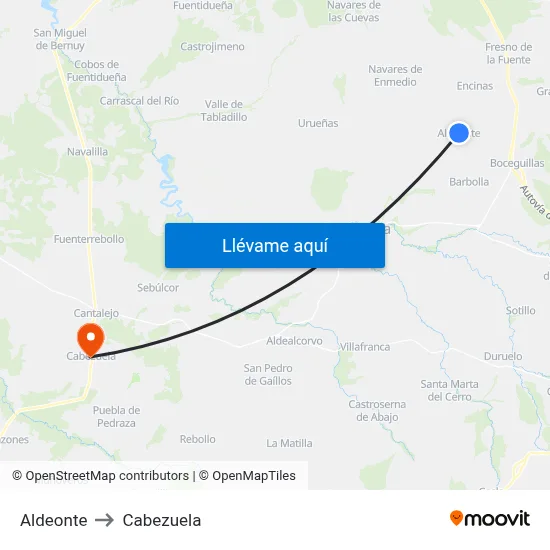 Aldeonte to Cabezuela map