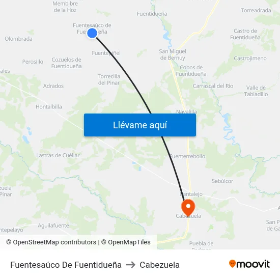 Fuentesaúco De Fuentidueña to Cabezuela map