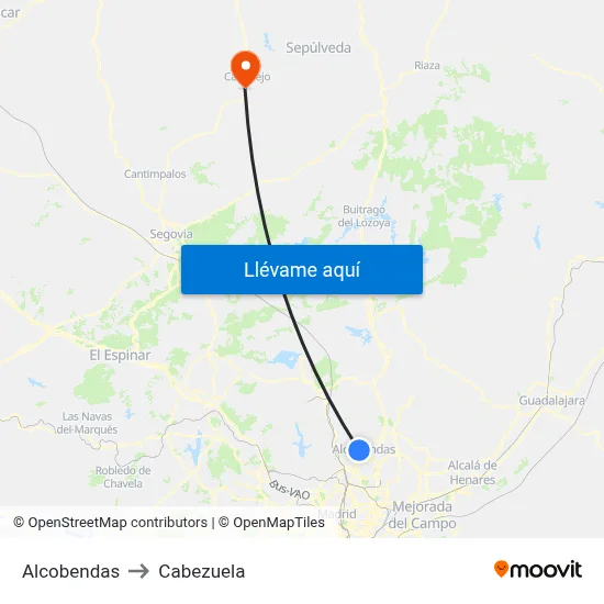 Alcobendas to Cabezuela map