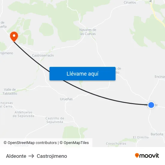 Aldeonte to Castrojimeno map