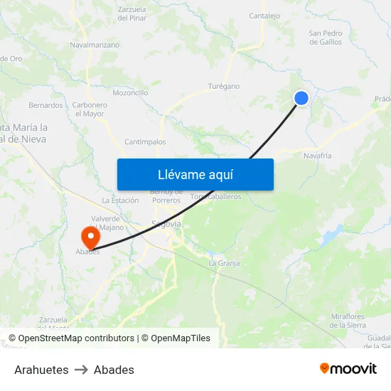 Arahuetes to Abades map