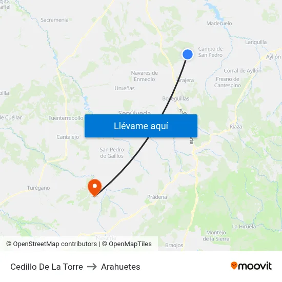 Cedillo De La Torre to Arahuetes map