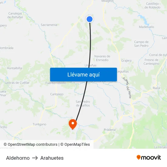 Aldehorno to Arahuetes map