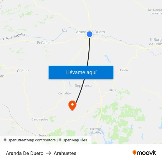 Aranda De Duero to Arahuetes map