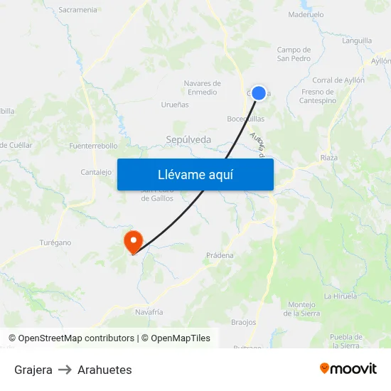 Grajera to Arahuetes map