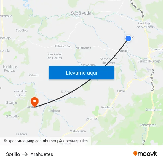 Sotillo to Arahuetes map