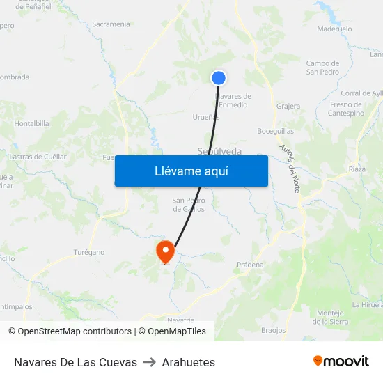 Navares De Las Cuevas to Arahuetes map